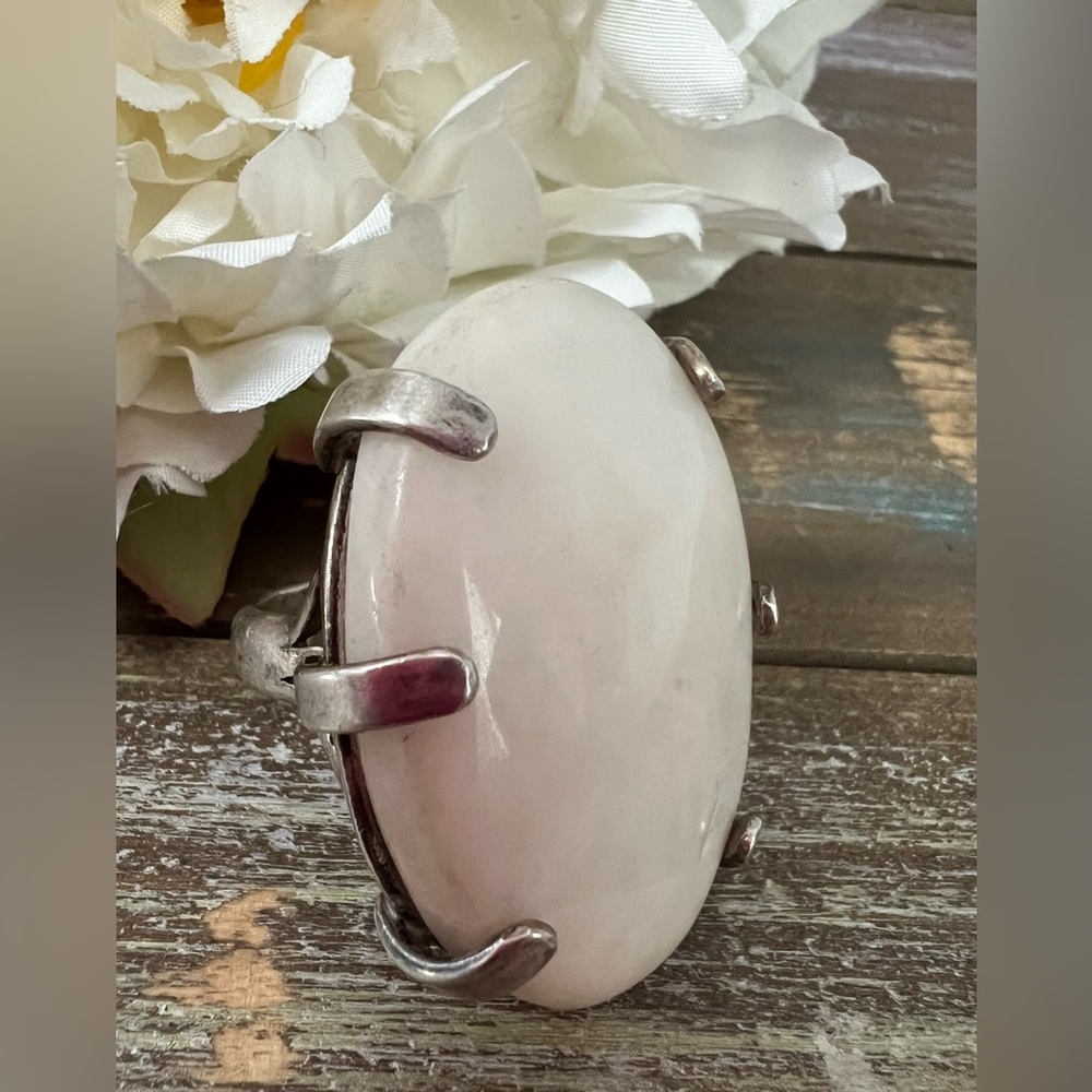 Elegant High Purity 975 and White Moon Stone Ring
